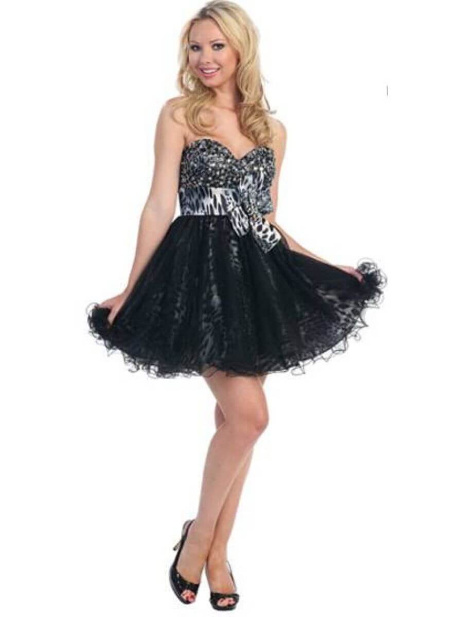 Strapless Black Tiger Short Evening Gown Extra Small - Eternally Yours