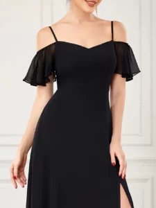 ey0237bk soft ruffle off shoulder black long evening gown eternally yours